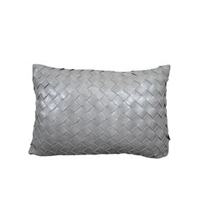 Frye Woven Leather Pillow Lumbar Accent Throw Pillow‎ Gray 19" x 12"